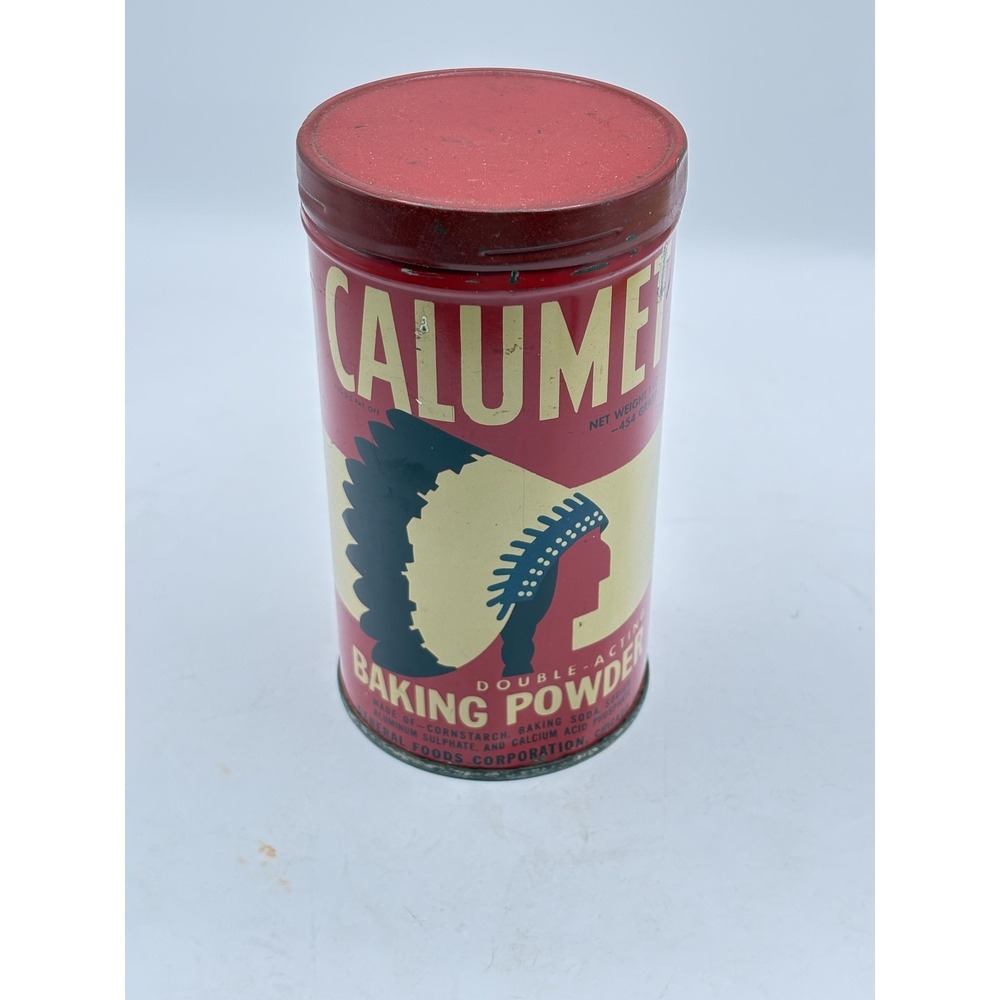 Vintage Calumet Baking Powder Tin Can Red 1 LB Kitchen Advertising Decor Display